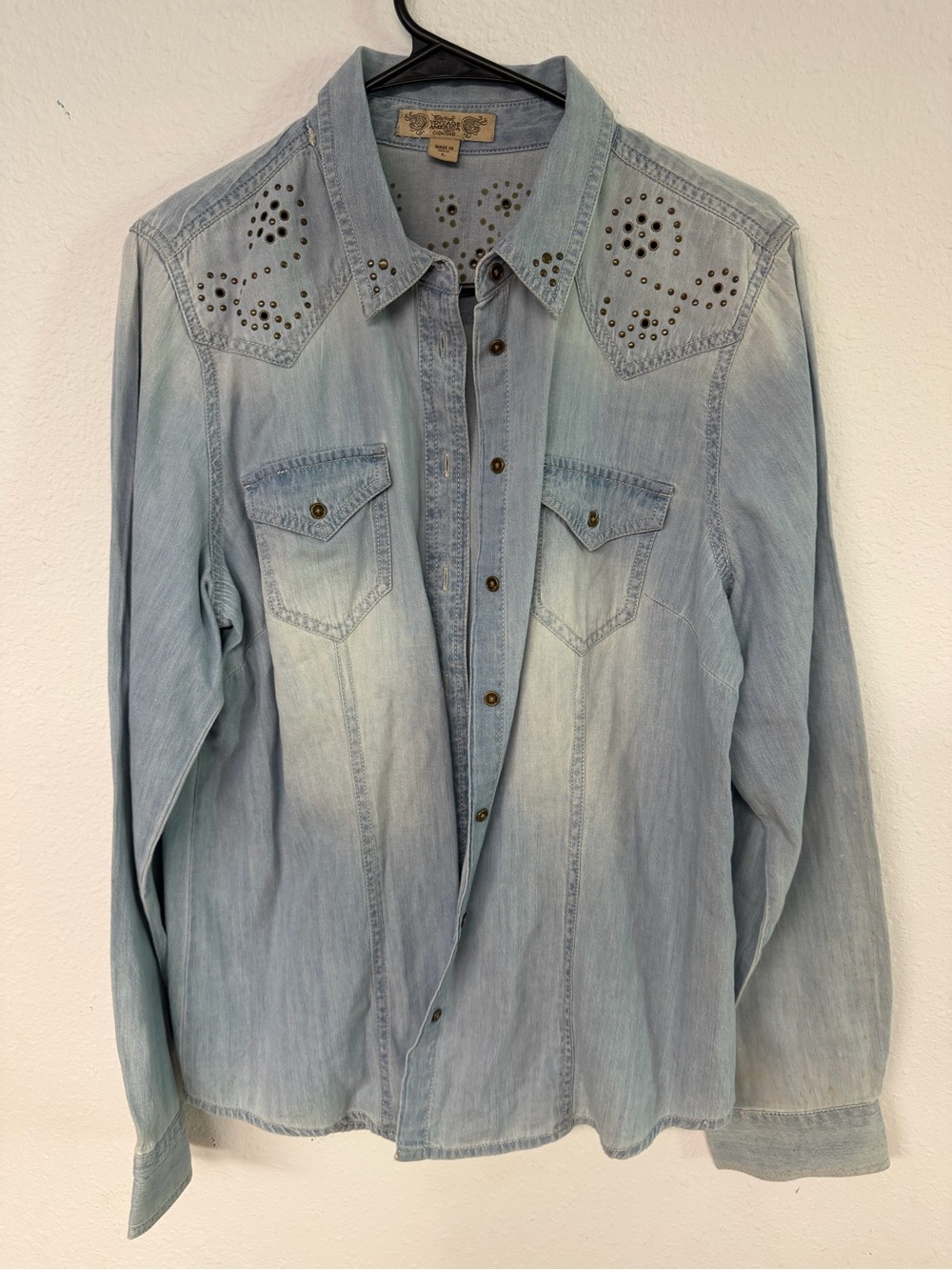 Nine West Vintage America Collection Light Blue Studded Denim Shirt